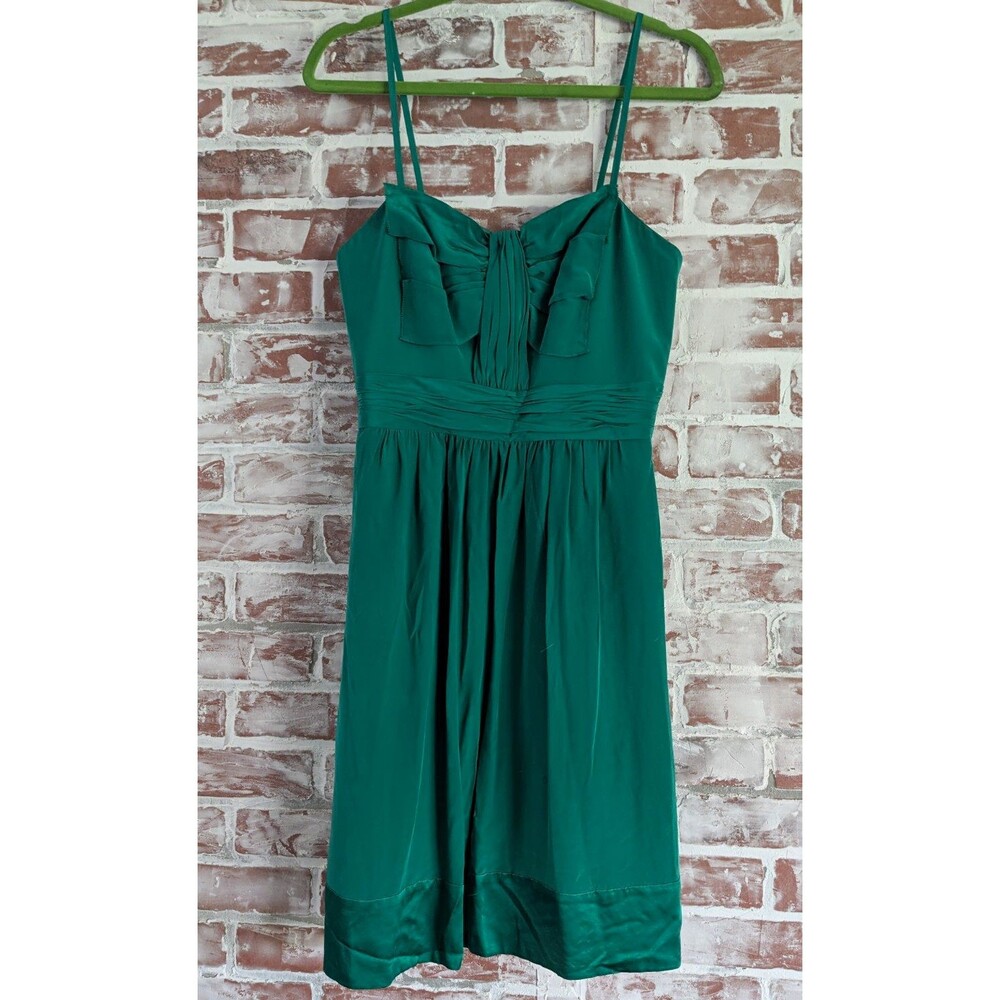 Kay Unger New York Emerald Green Silk Pleated Bow Sweetheart  Dress 8 S#122421